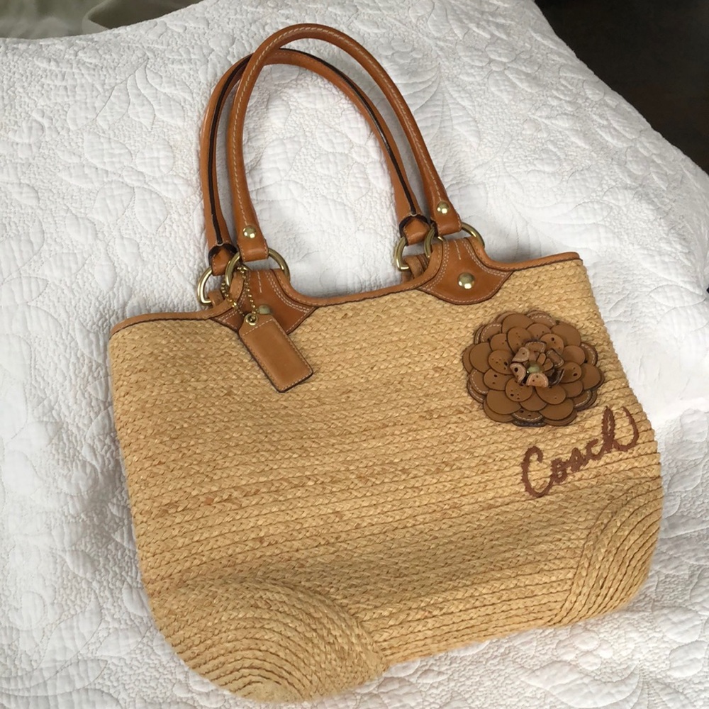 Vintage Straw Coach Shoulder Bag